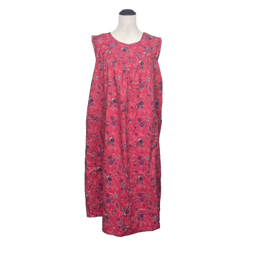 Only Necessities Womens Large Red Floral Paisley Sleeveless House Muumuu Dress